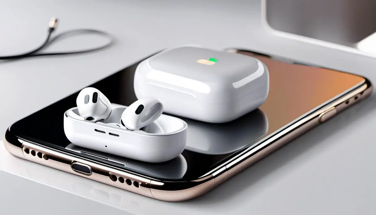 Illustration of AirPods being wirelessly charged on a charging pad