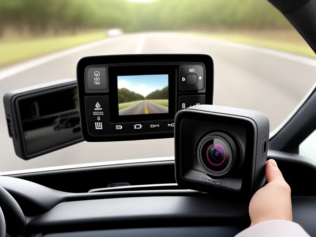 A black GoPro dash cam mounted on a car windshield.