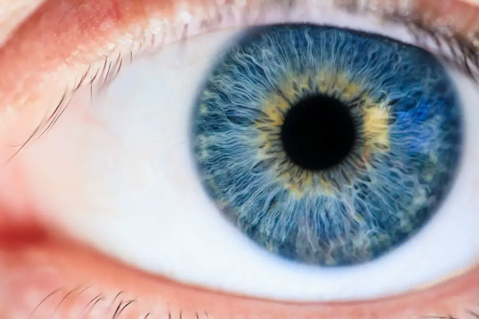 Photo of a person's eye with a macro lens showing very detailed iris and eyelashes.