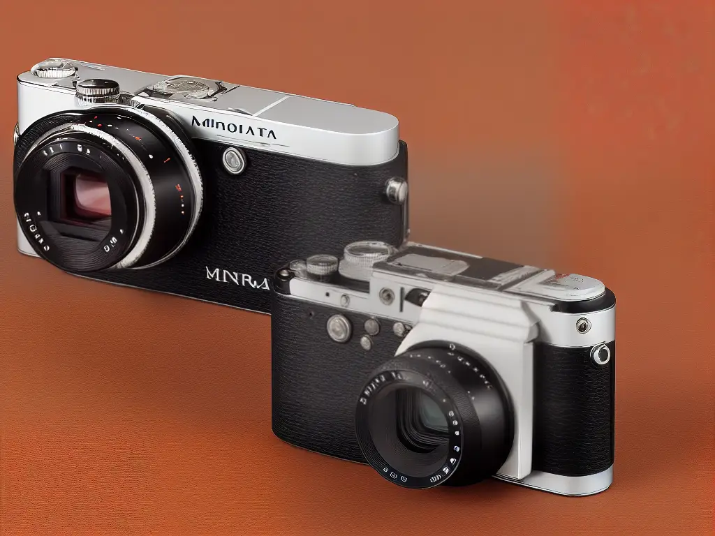 A vintage compact film camera with a sleek design and a retro charm, the Minolta Hi-Matic AF2 is equipped with a razor-sharp 38mm lens, built-in flash, and automatic focus technology, making it ideal for on-the-go photography.