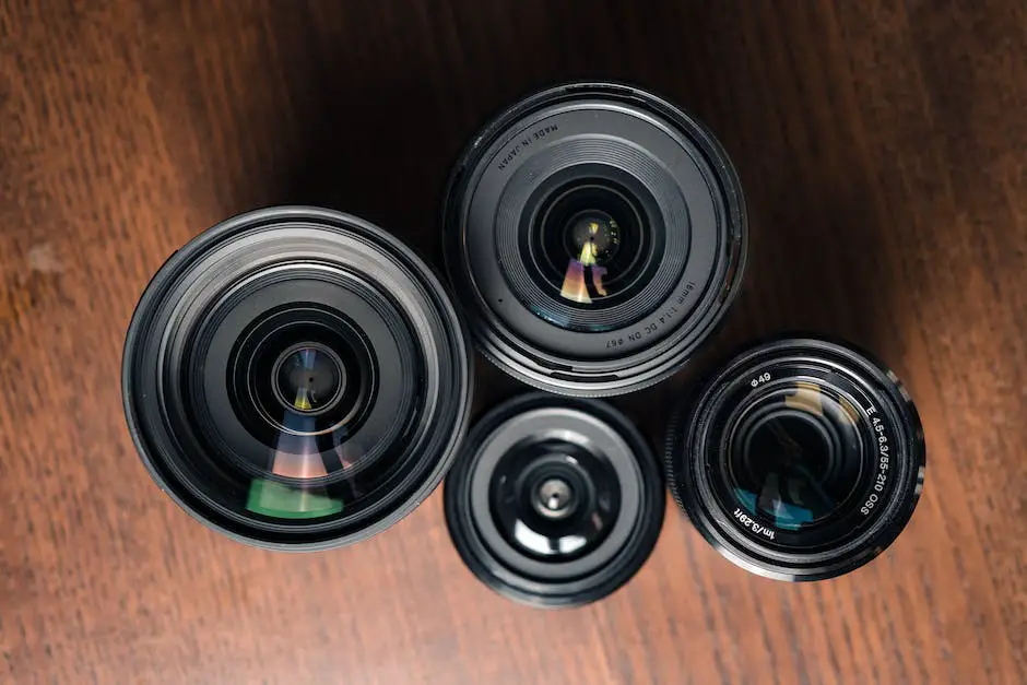 A photo of multiple camera lenses on a wooden table