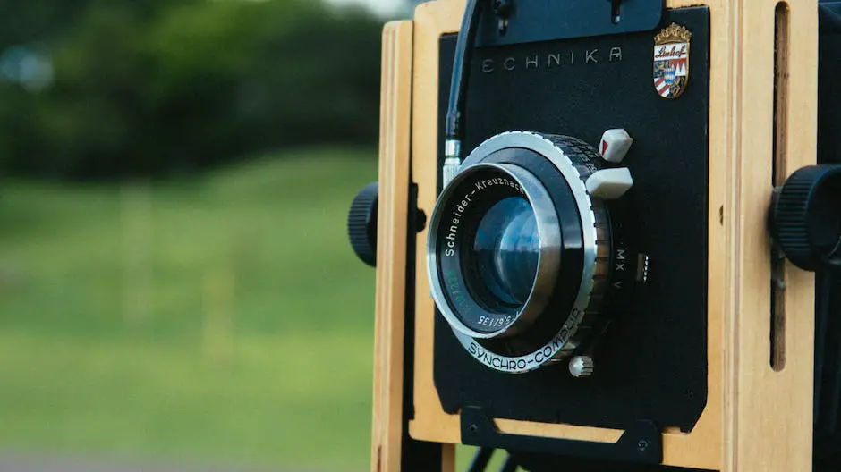 A camera lens with the aperture wide open, showing the blades and the background slightly out of focus in a creative way.